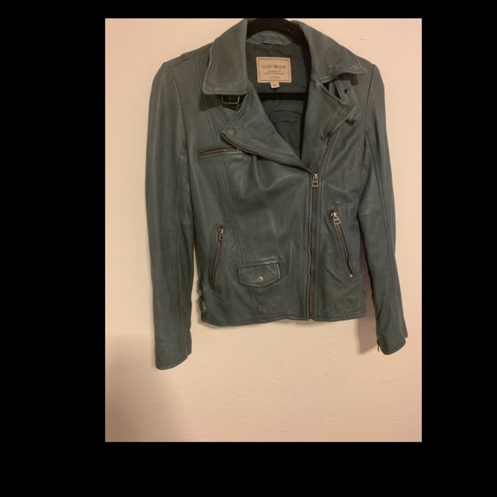 Lucky brand green leather jacket size small